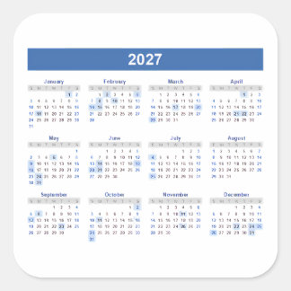 2027 Maandkalender Blauwe Versie Vierkante Sticker