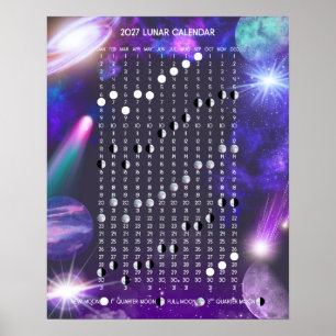 2027 Maankalender in Kleurrijke Melkwegstelsels Poster