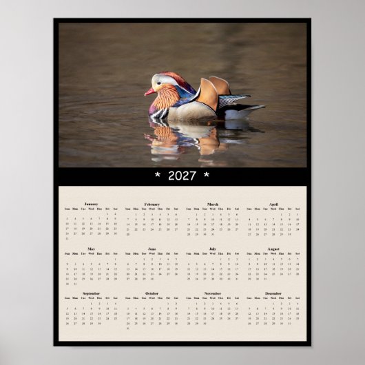 2027 Mandarijneend Muurkalender - Wilde leven Poster (Voorkant)