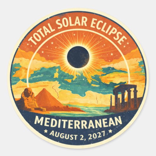 2027 Mediterranean Solar Eclipse Ronde Sticker (Voorkant)