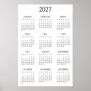 2027 Minimalistische Jaarkalender Poster