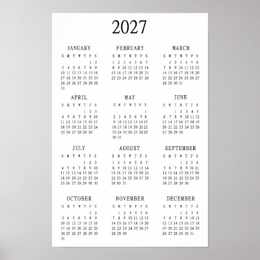 2027 Minimalistische Jaarkalender Poster (Voorkant)