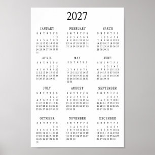 2027 Minimalistische Jaarkalender Poster