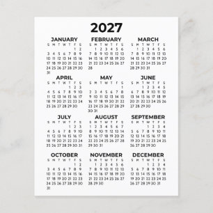 2027 Minimalistische Kalender Overzicht van het he