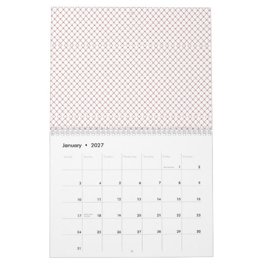 2027 Minimalistische Kalender | Rood Raster Huisde (Jan 2027)