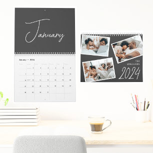 2027 Moderne Minimalistische Boho Zwarte Fotocolla Kalender