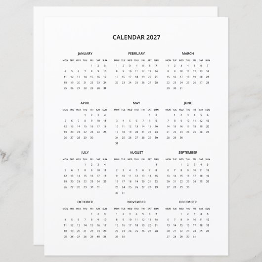 2027 Moderne minimalistische printbare kalender in (Voorkant / Achterkant)