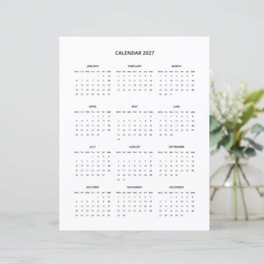 2027 Moderne minimalistische printbare kalender in (Staand voorkant)