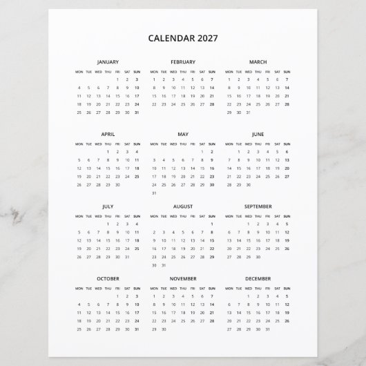 2027 Moderne minimalistische printbare kalender in (Voorkant)