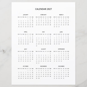 2027 Moderne minimalistische printbare kalender in