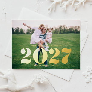 2027 Moderne Vetgedrukte Typografie Horizontaal Ni Folie Feestdagen Briefkaart