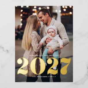 2027 Moderne Vetgedrukte Typografie Vertical Nieuw Folie Feestdagen Briefkaart