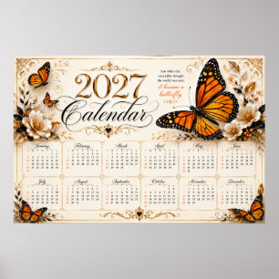 2027 Monarchvlinder Muurkalender Poster