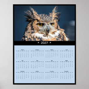 2027 Muurkalender Grote Gehoornde Uil - Doorborend Poster