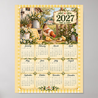 2027 Muurposter Kalender - Boerderij Kippen Poster