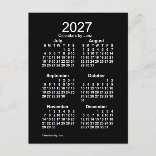 2027 Neon White 6 maanden Mini Calendar van Janz Briefkaart (Voorkant)