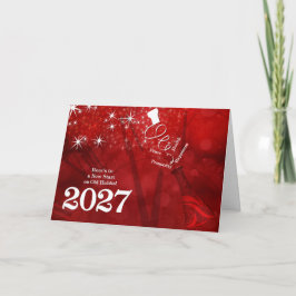 2027 Nieuwjaar in Rood en Witte Champagne Feestdagen Kaart
