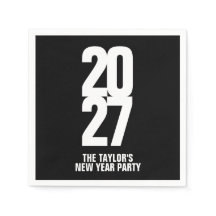 2027 nieuwjaarsfeest zwart-wit servetten