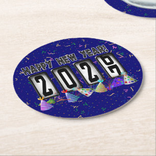 2027 Odometer Nieuwjaarsfeest Ronde Kartonnen Onderzetter
