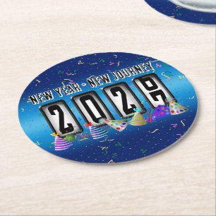 2027 Odometer Nieuwjaarsfeest Ronde Kartonnen Onderzetter