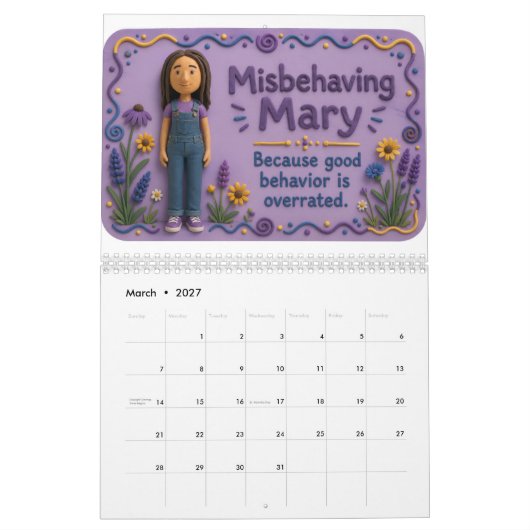 2027 Ontwrichtende Mary Calender Kalender (Mar 2027)