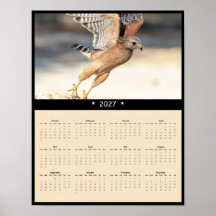 2027 Onvolwassen Rode Schouderhavik Muurkalender Poster