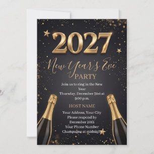 2027 Oud en Nieuw-feest Black Gold Champagne Kaart