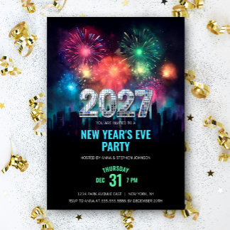 2027 Oud en Nieuw-feest Elegant Vuurwerk Kaart