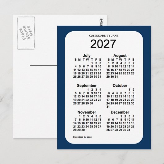 2027 Politiedoos blauw 6 maanden Mini Agenda van J Briefkaart (Voorkant / Achterkant)