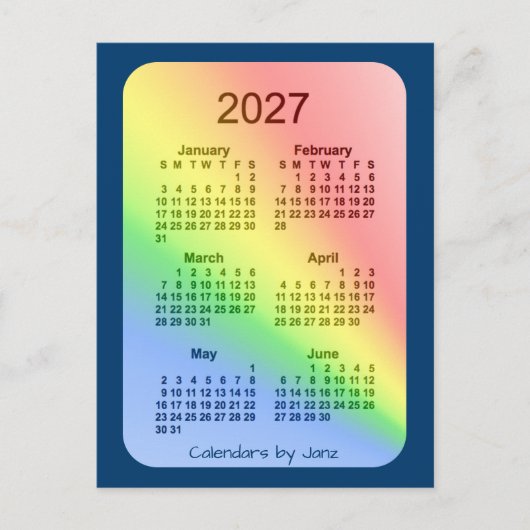 2027 Rainbow Blue 6 Maand Mini Kalender van Janz Briefkaart (Voorkant)