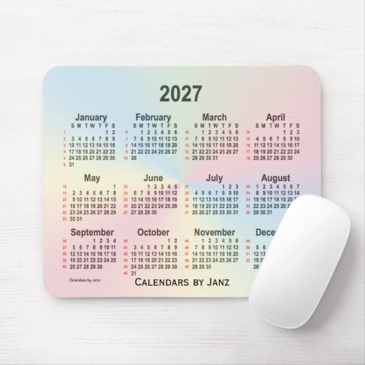 2027 Rainbow Cloud 52 weken agenda van Janz Muismat (Met muis)