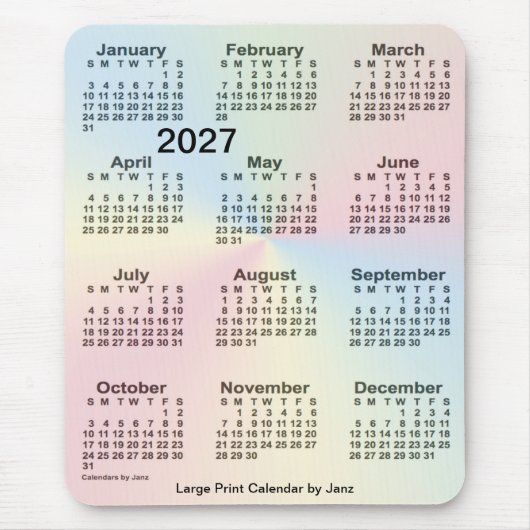 2027 Rainbow Cloud Large Print Calendar van Janz Muismat (Voorkant)
