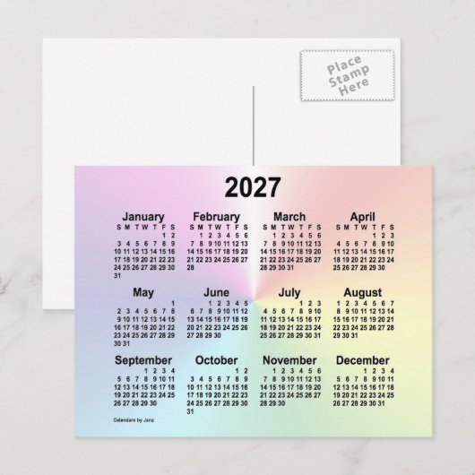 2027 Rainbow Cloud Mini Kalender van Janz Briefkaart (Voorkant / Achterkant)