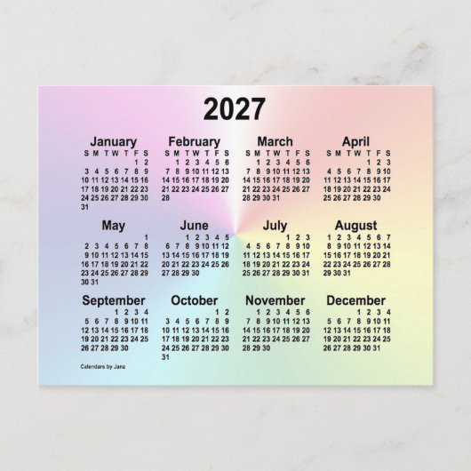 2027 Rainbow Cloud Mini Kalender van Janz Briefkaart (Voorkant)