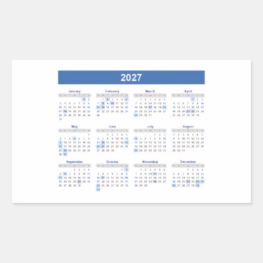 2027 Rechthoekige Maandkalender Sticker (Voorkant)