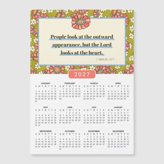 2027 Retro Bloem 1 Samuel 16:7 Kalender (Voorkant)