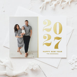 2027 Retro Typografie Nieuwjaarsfoto Folie Feestdagen Briefkaart