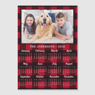 2027 Rode Buffalo Plaid Foto Agenda Magnetkaart