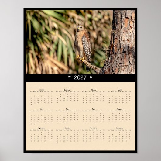 2027 Rode Schouderhavik Muurkalender - Bos Poster (Voorkant)