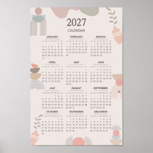 2027 Scandinavische kalender Boho esthetiek Beige Poster