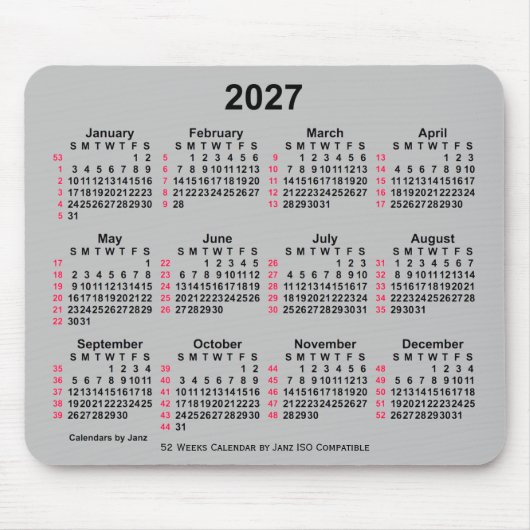 2027 Silver 52 weken ISO-kalender door Janz Muismat (Voorkant)