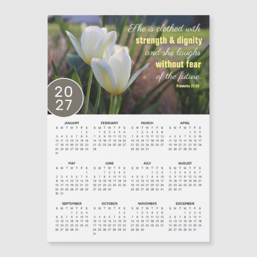 2027 Spreuken 31:25 Tulp Magnetische Kalender (Voorkant)