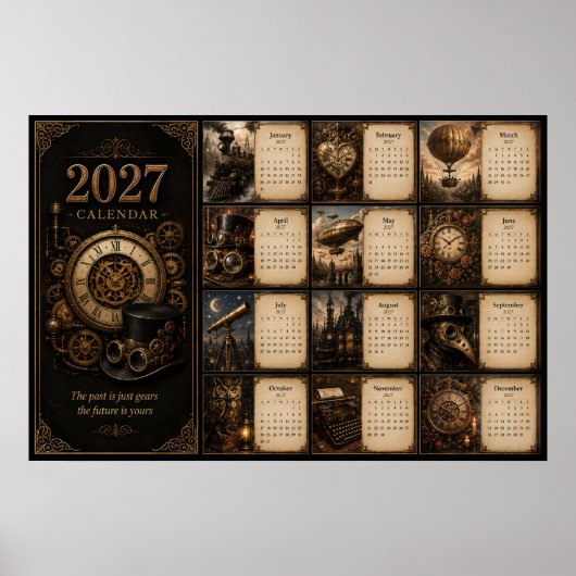 2027 Steampunk Muurkalender Poster (Voorkant)