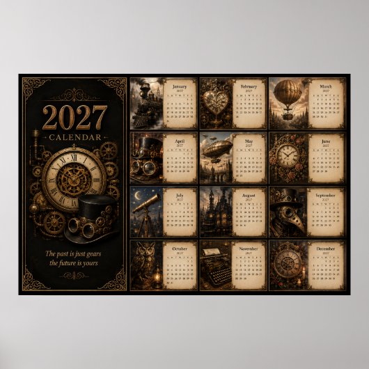 2027 Steampunk Muurkalender Poster (Voorkant)