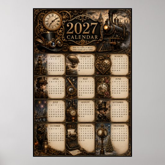 2027 Steampunk Muurkalender Poster (Voorkant)