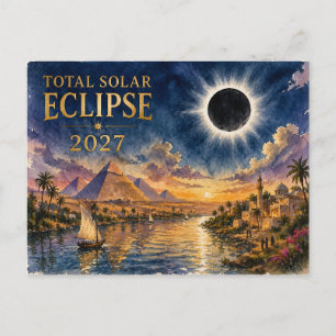 2027 Totale Zonsverduistering Egypte Feestdagenkaart