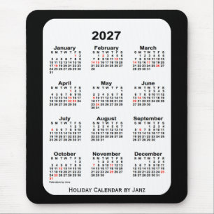 2027 Vakantie Twee de Zwarte Kalender van de Toon Muismat