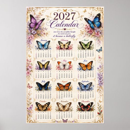 2027 Vlinder Muurkalender Poster (Voorkant)