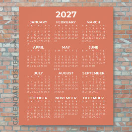 2027 Wandkalender Eenvoudig Basis Terracotta Poster