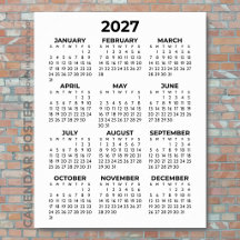 2027 Wandkalender Eenvoudig Basis Zwart en Wit